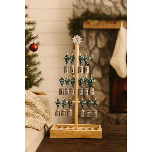Hearth & Hand Other - Hearth and Hand Christmas Countdown Tree Metal Wood Green Ribbon Advent Calendar